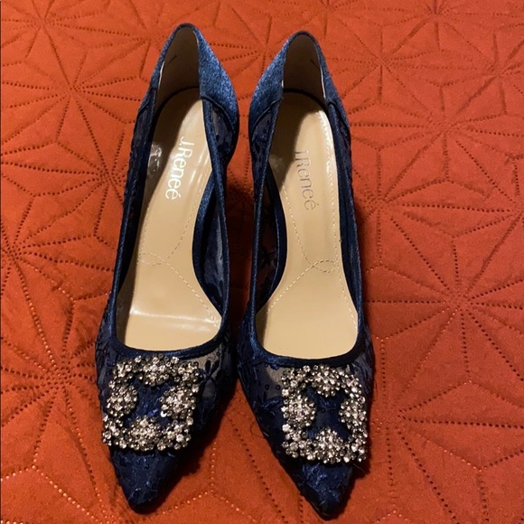 navy rhinestone heels